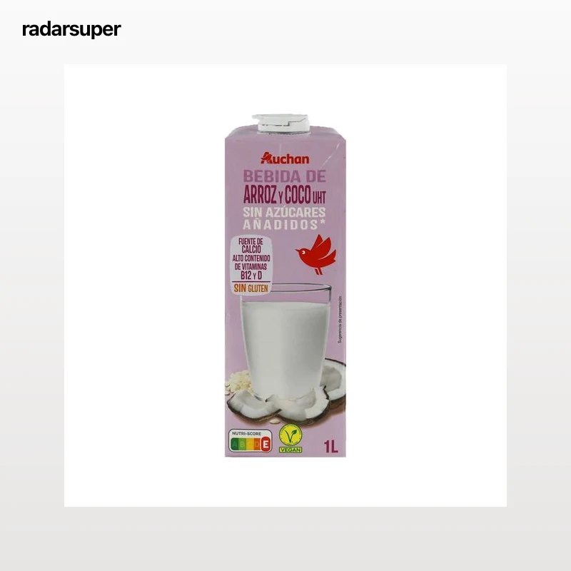 AUCHAN Bebida de coco y arroz sin azúcares añadidos ni gluten 1 l. Producto Alcampo