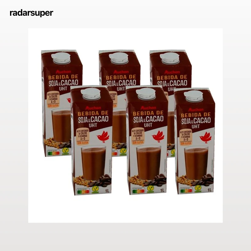 AUCHAN Bebida de soja con sabor a chocolate 6 x 1 l. Producto Alcampo
