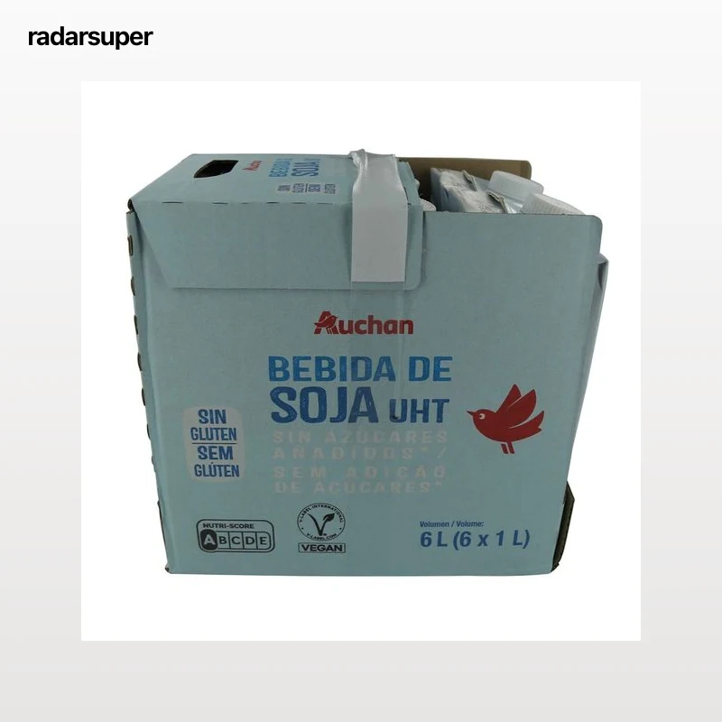 AUCHAN Bebida de soja sin azúcares añadidos ni gluten 6 x 1 l. Producto Alcampo