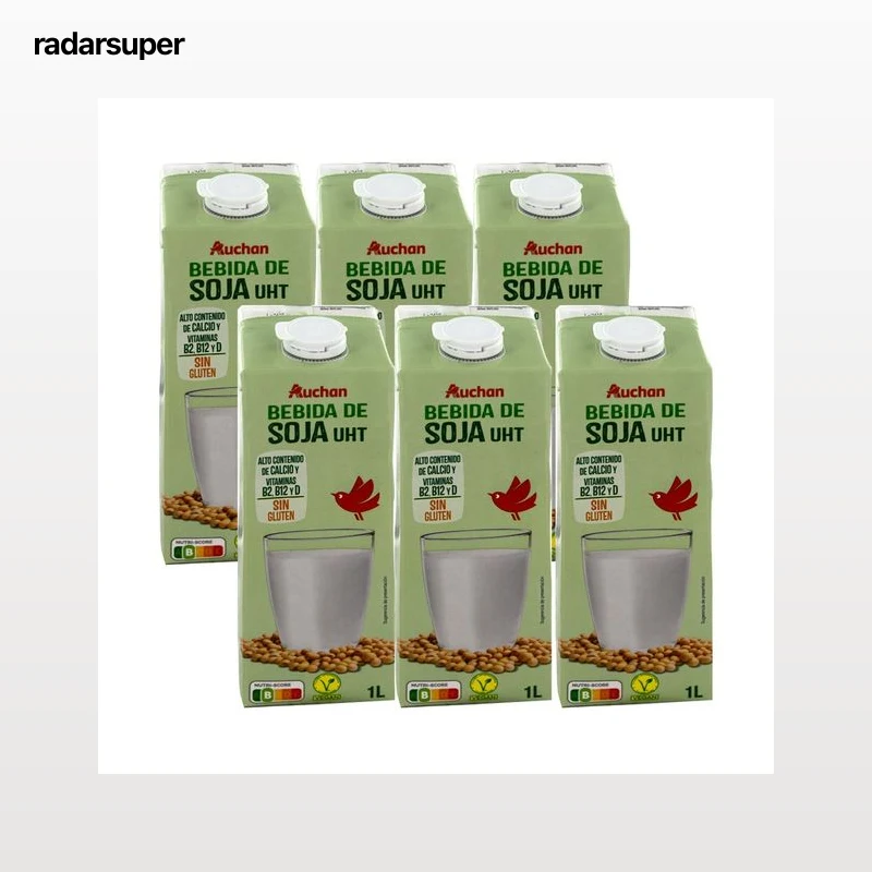 AUCHAN Bebida de soja sin gluten, enriquecida con calcio y vitaminas A y D 6 x 1l. Producto Alcampo