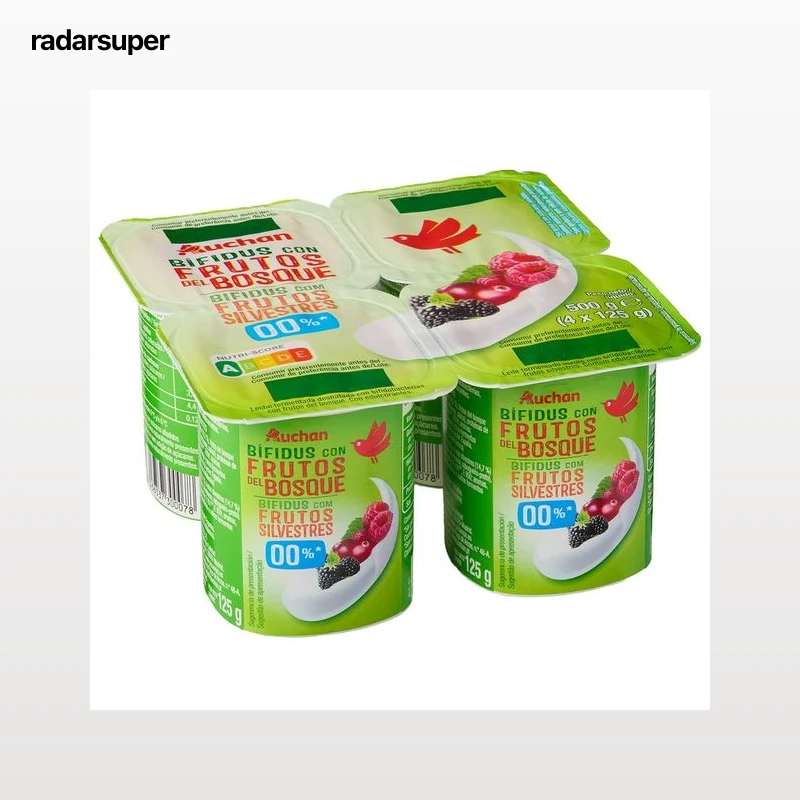 AUCHAN Bífidus desnatado sin azúcares añadidos con frutos del bosque 4 x 125 g Producto Alcampo.