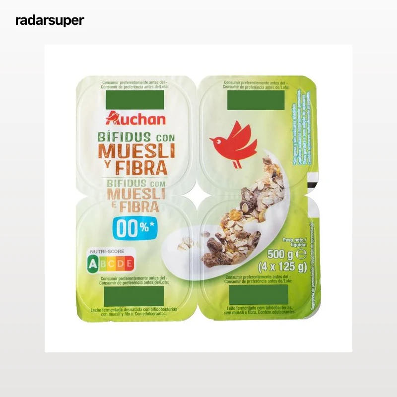 AUCHAN Bífidus desnatado sin azúcares añadidos con muesli 4 x 125 g Producto Alcampo.