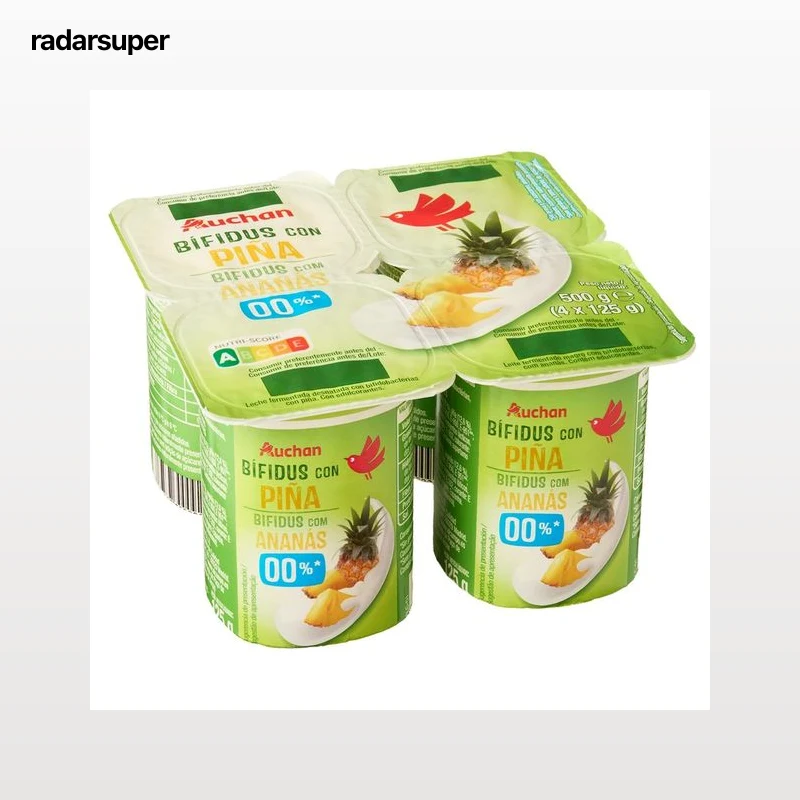 AUCHAN Bífidus desnatado sin azúcares añadidos con piña 4 x 125 g Producto Alcampo.