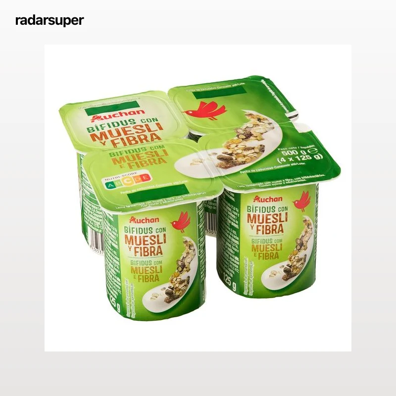 AUCHAN Bífidus con muesli y fibra 4 x 125 g. Producto Alcampo