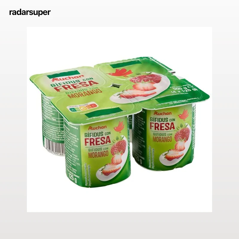 AUCHAN Bífidus con trocitos de fresa 4 x 125 g Producto Alcampo.