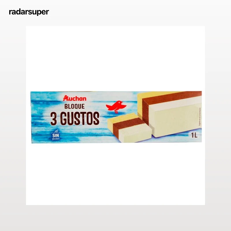 AUCHAN Bloque de helado de 3 gustos (vainilla, chocolate y nata) 1 l. Producto Alcampo