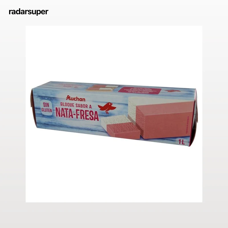 AUCHAN Bloque de helado con sabor a nata y fresa 1 l. Producto Alcampo