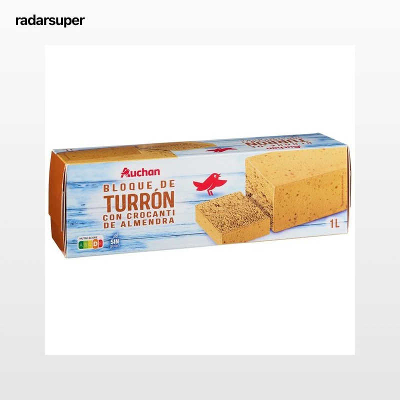 AUCHAN Bloque de helado de turrón con trocitos de almendra caramelizada 1 l Producto Alcampo.