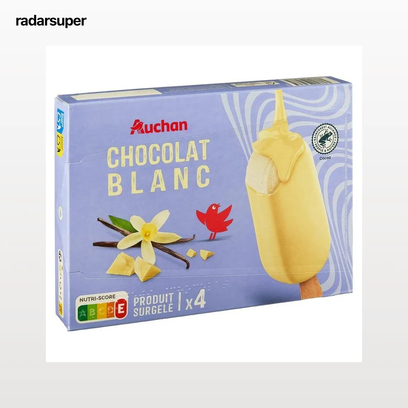 AUCHAN Bombón helado gigante de vainilla con cobertura de chocolate blanco 4 x 120 ml Producto Alcampo.