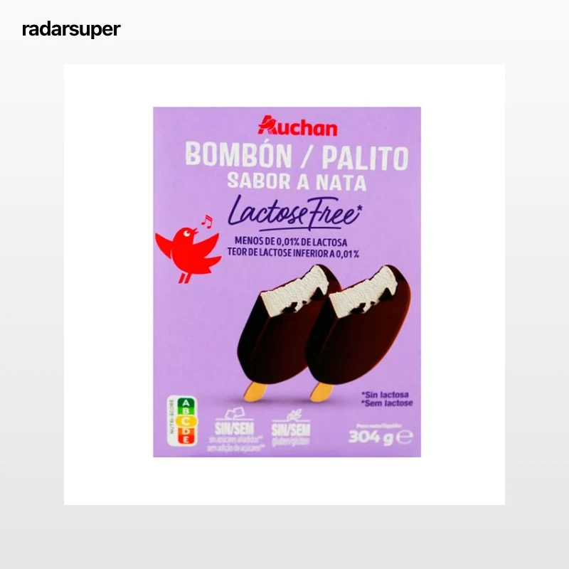 AUCHAN Bombón de helado de nata sin azúcares añadidos, sin gluten y sin lactosa 4x110 ml. Producto Alcampo