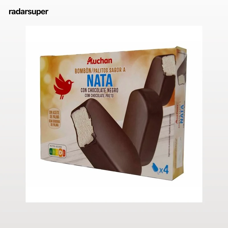 AUCHAN Bombón de nata recubierto de chocolate negro 4 x 120 ml. Producto Alcampo