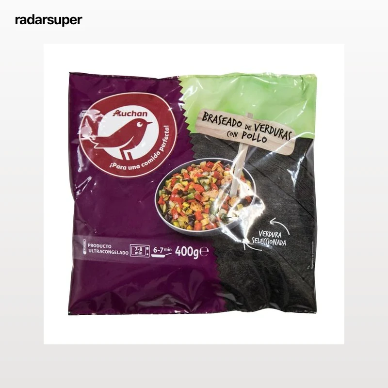 AUCHAN Braseado de verduras seleccionadas con pollo 400 g. Producto Alcampo