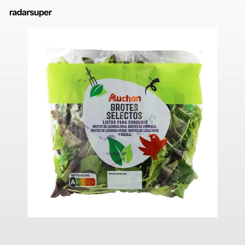AUCHAN Brotes selectos de espinaca, rúcula y lechuga roja 70 g. Producto Alcampo