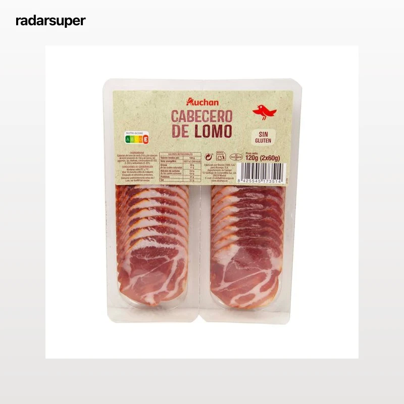 AUCHAN Cabecero de lomo embuchado, sin gluten y cortado en lonchas 2 x 60 g. Producto Alcampo