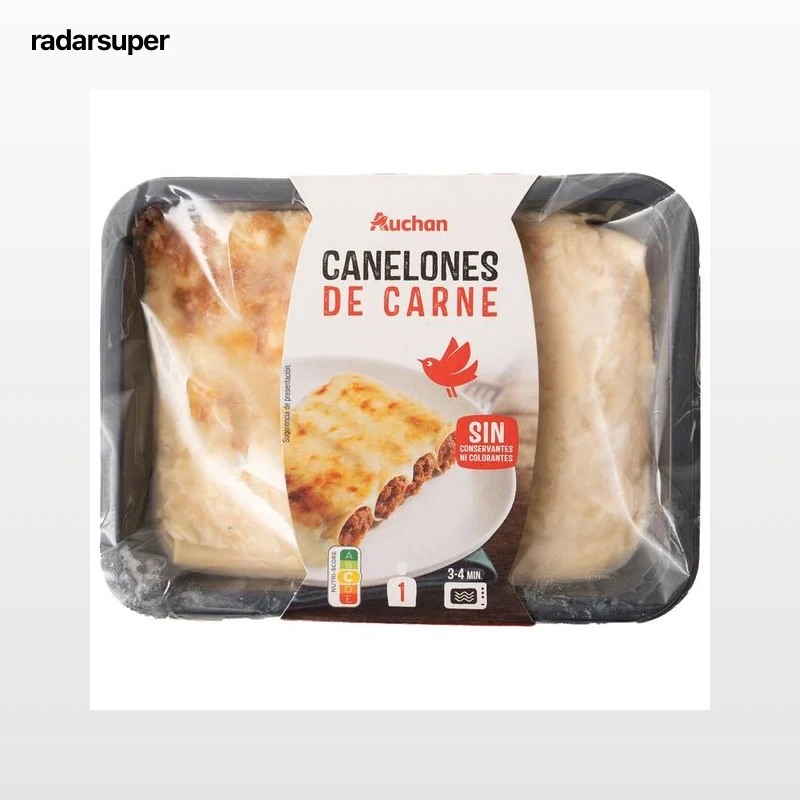 AUCHAN Canelones rellenos de carne picada, listos para calentar y comer 350 g. Producto Alcampo