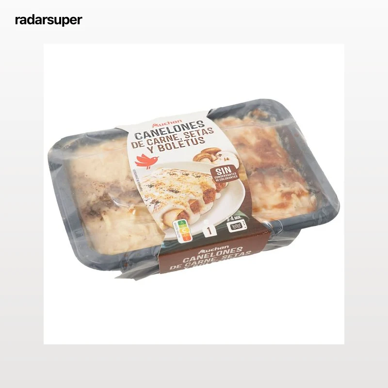 AUCHAN Canelones rellenos de carne, setas y boletus, listos para calentar y comer 350 g Producto Alcampo.