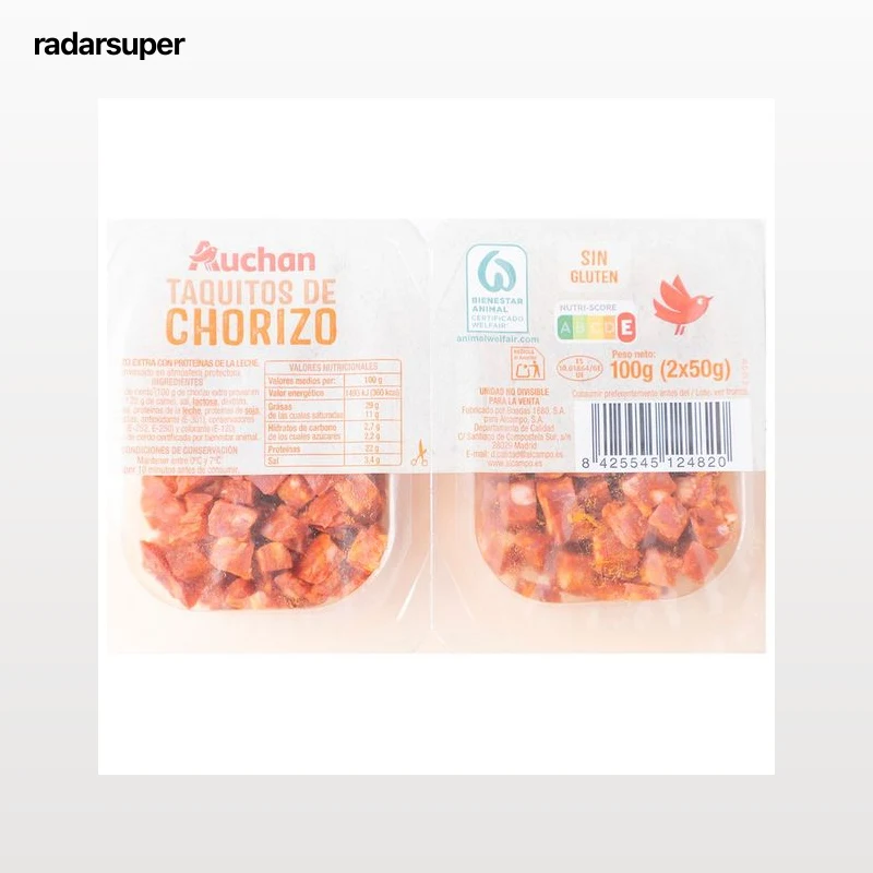 AUCHAN Chorizo cortado en taquitos, elaborado sin gluten 2 x 50 g. Producto Alcampo