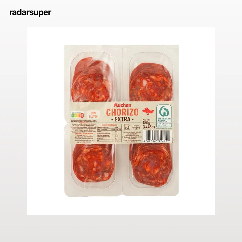 AUCHAN Chorizo extra, elaborado sin gluten y cortado en lonchas 4 x 45 g Producto Alcampo.