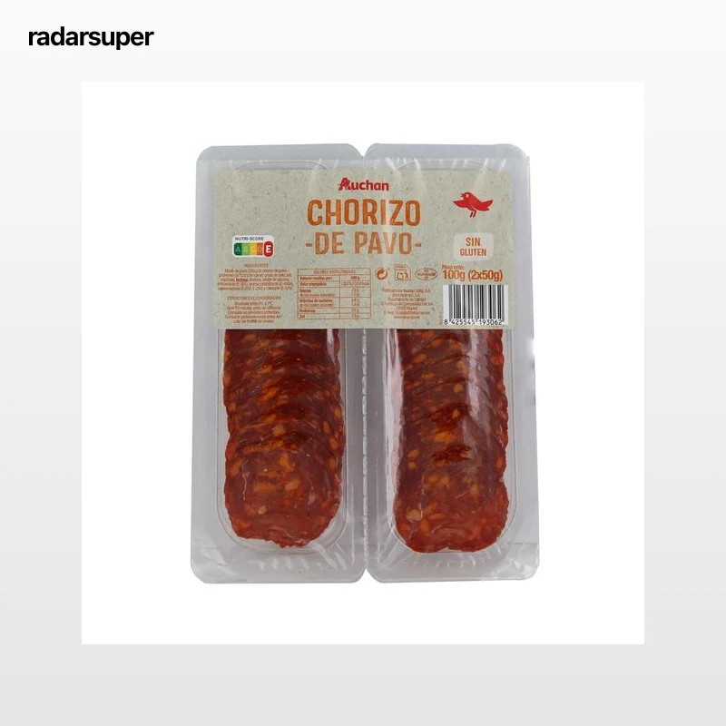 AUCHAN Chorizo de pavo cortado en lonchas 100 g. Producto Alcampo