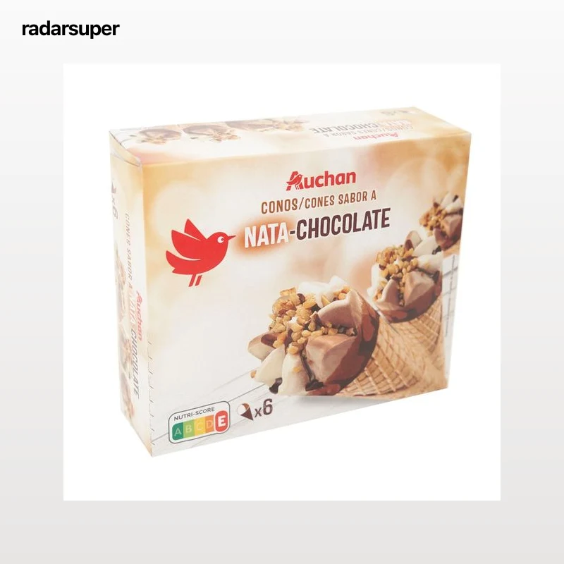 AUCHAN Cono de helado de nata y trufa 6 x 120 ml. Producto Alcampo