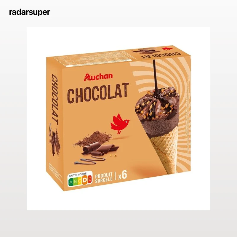 AUCHAN Conos de helado de chocolate con salsa de chocolate 6 x 120 ml. Producto Alcampo