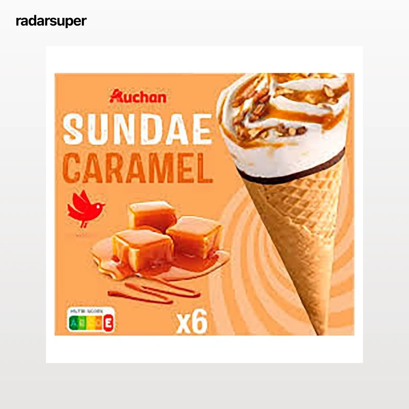 AUCHAN Conos de helado estilo sundae de caramelo 6 x 110 ml. 389 g. Producto Alcampo.
