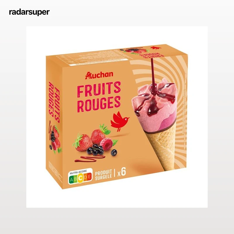 AUCHAN Conos de helado y salsa de frutos rojos 6 x 120 ml. Producto Alcampo.