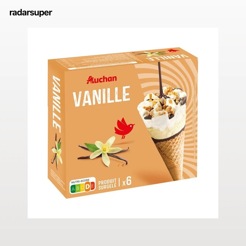 AUCHAN Conos de helado de vainilla con salsa de chocolate 6 x 120 ml. Producto Alcampo