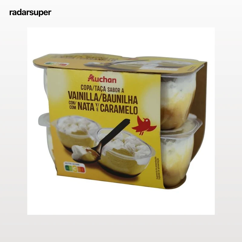 AUCHAN Copa sabor vainilla con caramelo y nata 4 x 115 g. Producto Alcampo