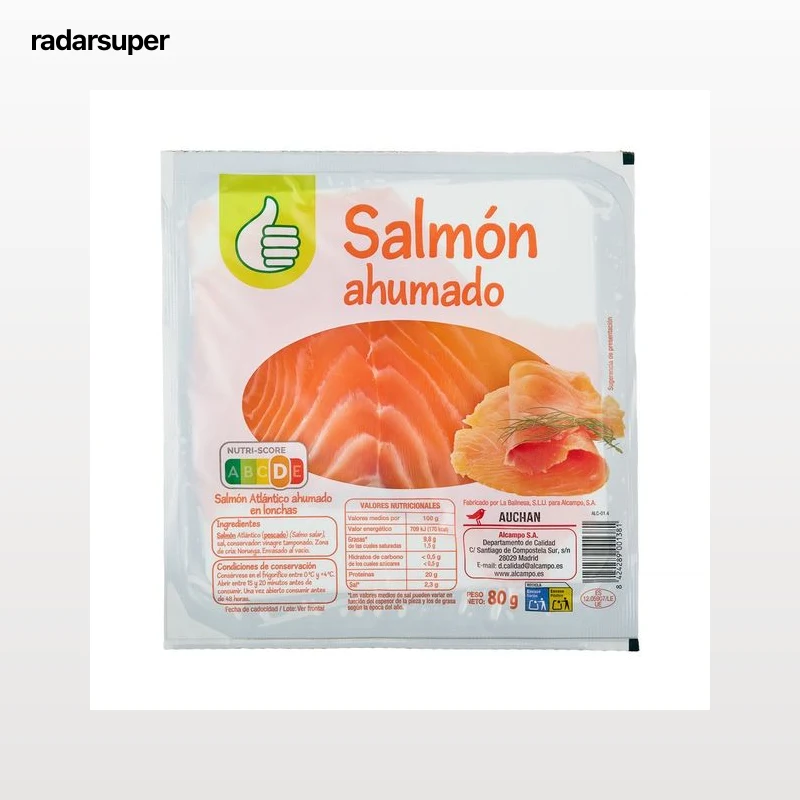 AUCHAN ECONÓMICO Salmón atlántico ahumado en lonchas 80 g Producto Alcampo Económico.