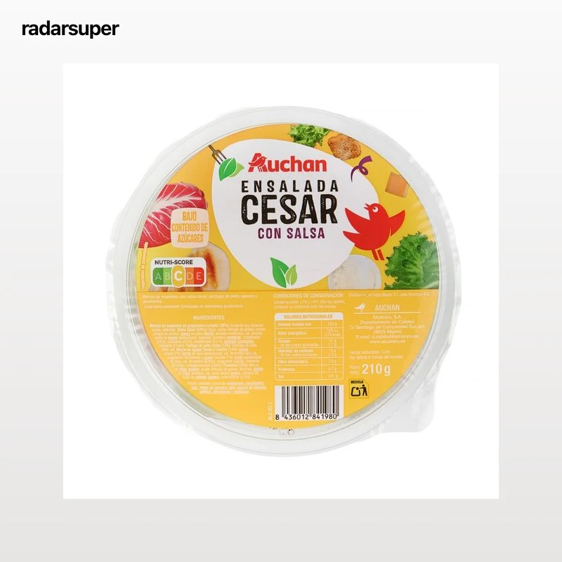 AUCHAN Ensalada César (salsa, pechuga de pollo, picatostes y queso) 210 g. Producto Alcampo