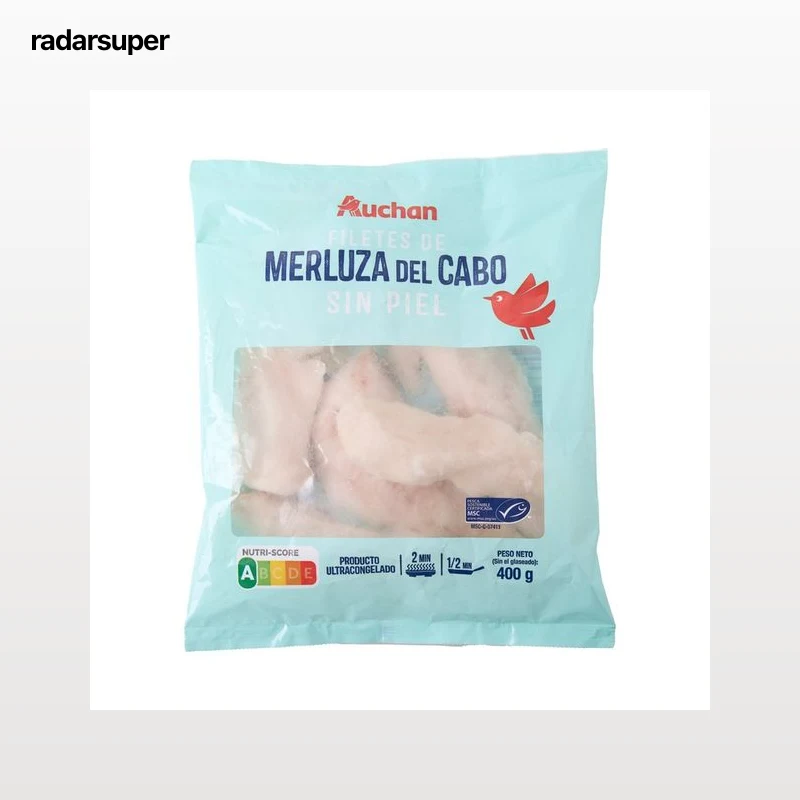 AUCHAN Filetes de merluza del cabo, ultracongelados y sin piel 400 g. Producto Alcampo