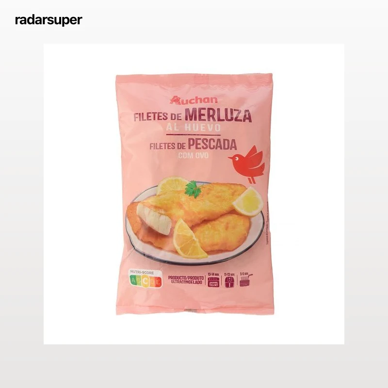 AUCHAN Filetes de merluza empanados al huevo ultracongelados 600 g Producto Alcampo.