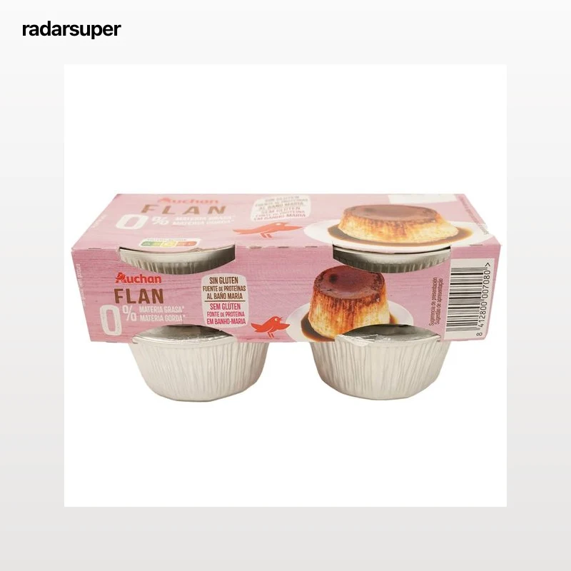 AUCHAN Flan de huevo con (0% materia grasa) elaborado al baño Maria 4 x 100 g. Producto Alcampo
