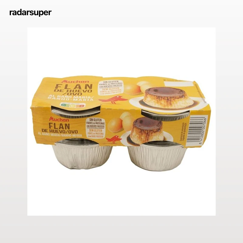 AUCHAN Flan de huevo al baño maria, elaborado con huevos frescos 4 x 100 g. Producto Alcampo