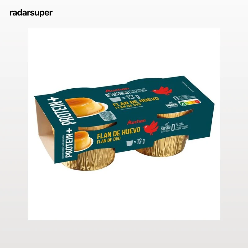 AUCHAN Flan de huevo proteico con 0% materia grasa y sin azúcares añadidos 2x160 g Producto Alcampo.