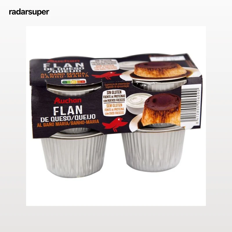 AUCHAN Flan de queso al baño Maria elaborado con huevos frescos 4 x 100 g. Producto Alcampo