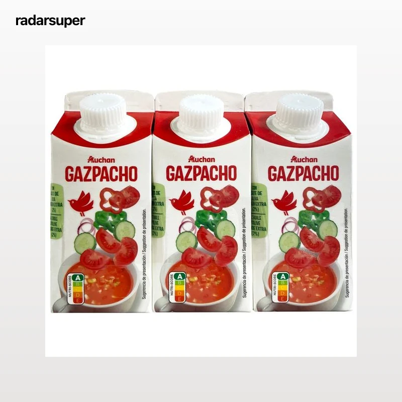 AUCHAN Gazpacho pasteurizado, elaboado con aceite de oliva virgen extra 3 x 330 ml. Producto Alcampo