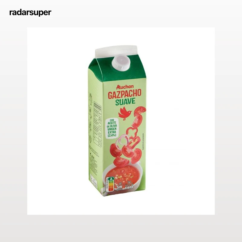 AUCHAN Gazpacho suave pasteurizado elaborado con aceite de oliva virgen extra 1 l Producto Alcampo.
