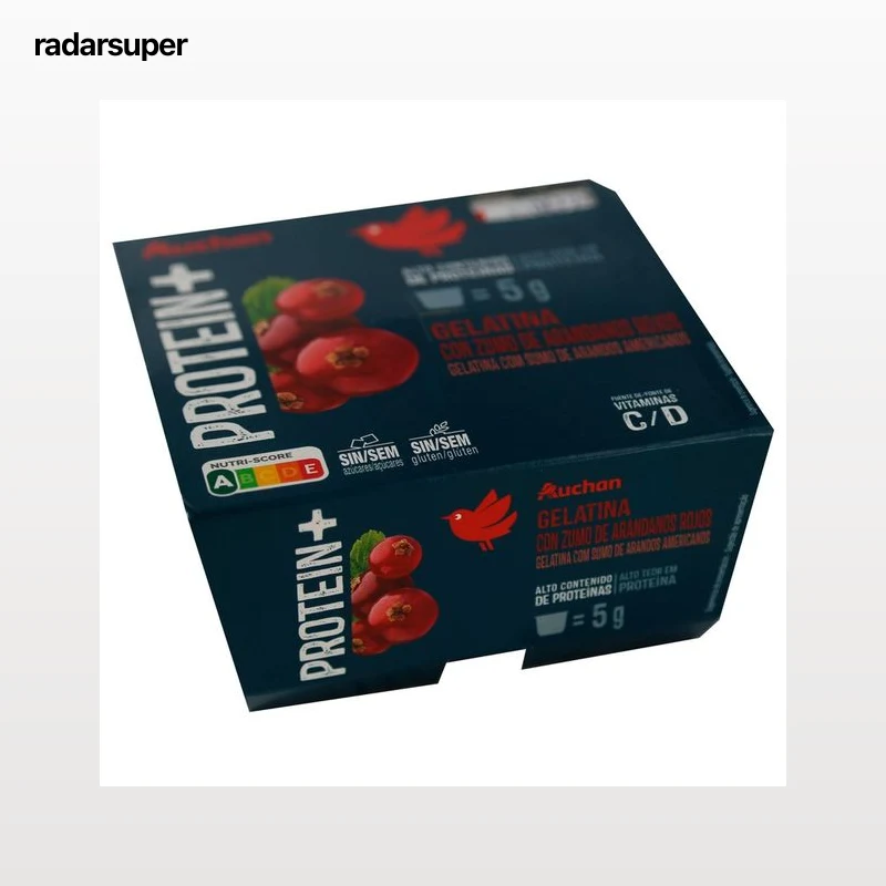AUCHAN Gelatina de zumo de arándanos rojos con alto contenido en proteínas 4 x 100 g Producto Alcampo.