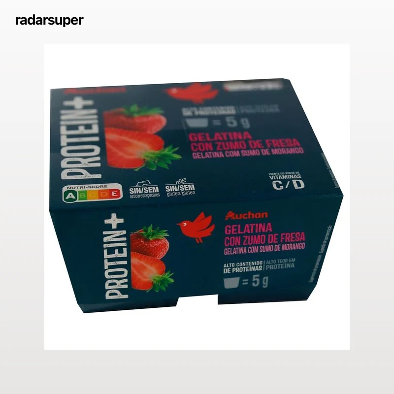 AUCHAN Gelatina de zumo de fresa con alto contenido en proteínas 4 x 100 g Producto Alcampo.