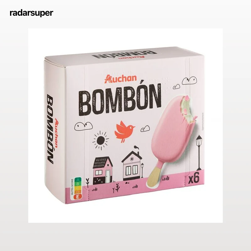 AUCHAN Helado mini bombón con sabor a bizocho y cobertura rosa 6 x 40 g Producto Alcampo.