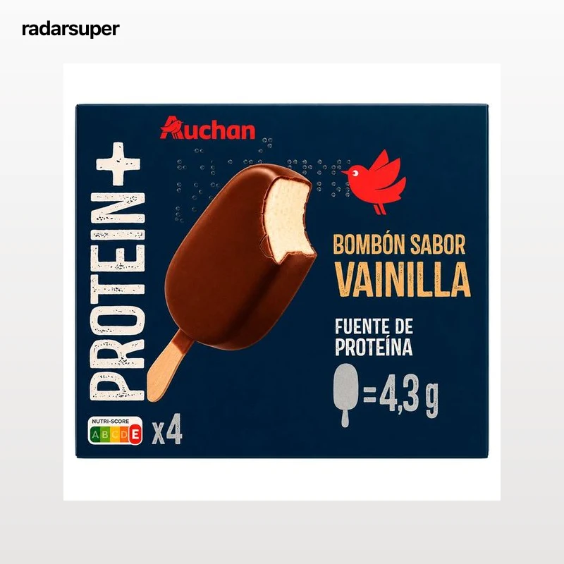 AUCHAN Helado mini bombón sabor a vainilla con mezcla de cobertura de chocolate negro y blanco 4 x 70 ml Producto Alcampo.