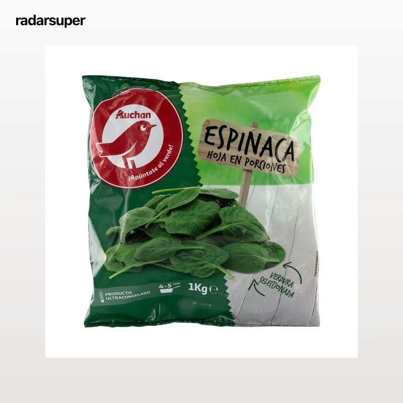 AUCHAN Hojas de espinaca en porciones 1 Kg. Producto Alcampo