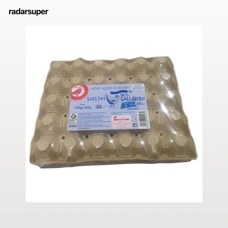 AUCHAN Huevos de gallinas sueltas en el gallinero categoría A y clase M 30 uds. Producto Alcampo.