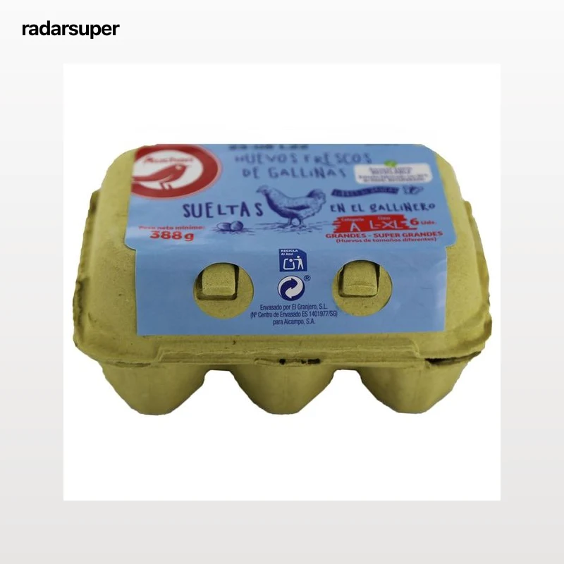 AUCHAN Huevos de gallinas sueltas en el gallinero clase L - XL y cat. A 6 uds. Producto Alcampo