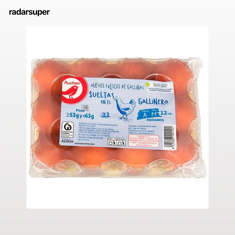 AUCHAN Huevos de gallinas sueltas en el gallinero clase M y categoría A 12 uds. Producto Alcampo.