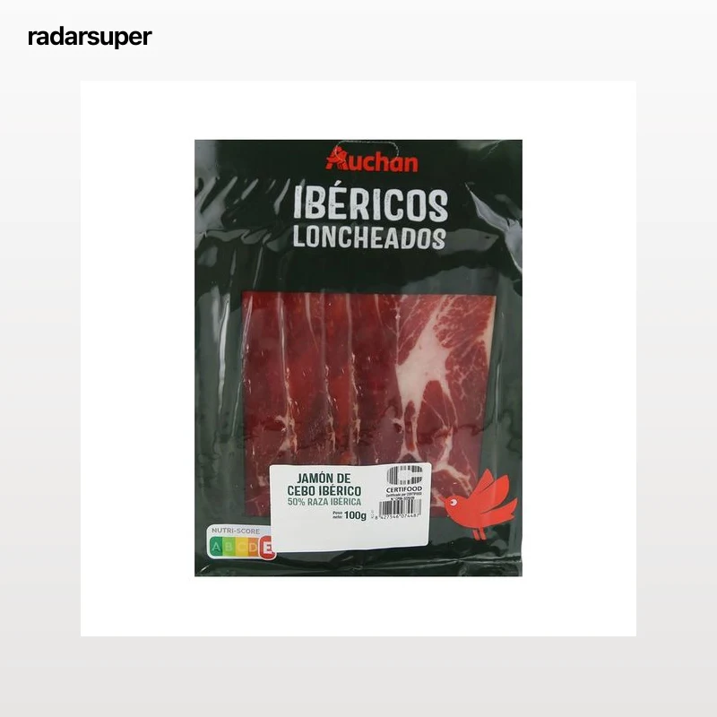AUCHAN Jamón de cebo ibérico (50% raza ibérica), cortado en lonchas 100 g. Producto Alcampo
