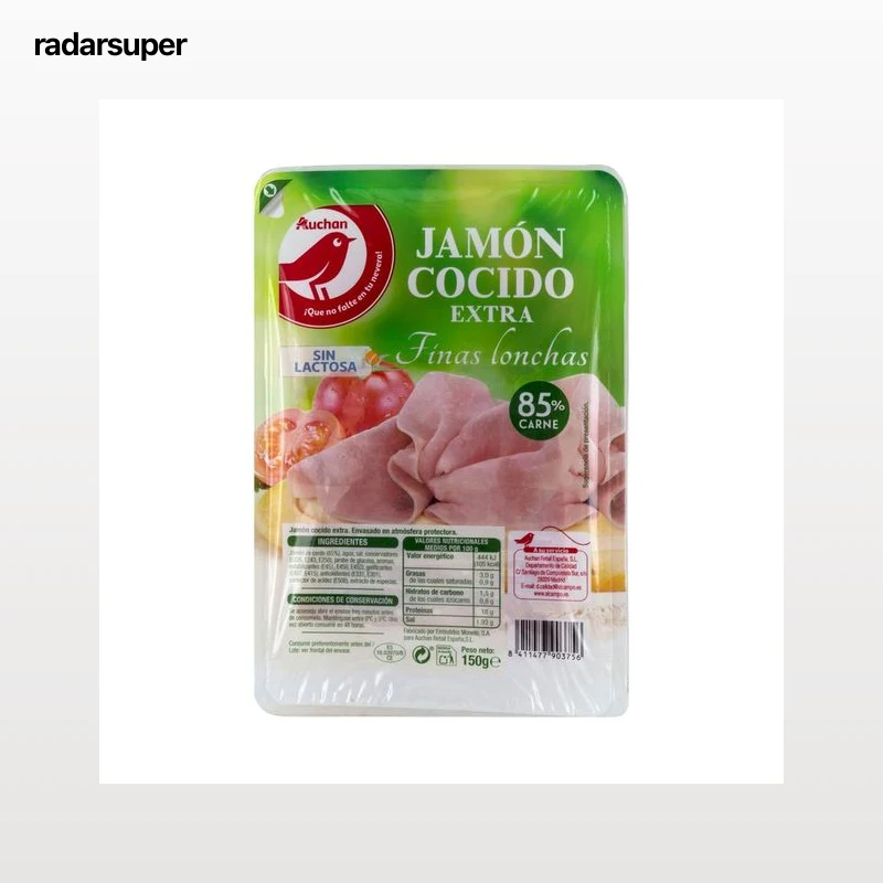 AUCHAN Jamón cocido de categoria extra, cortado en finas lonchas 150 g. Producto Alcampo
