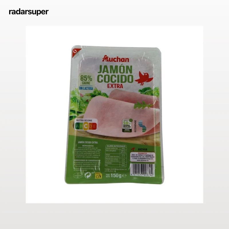 AUCHAN Jamón cocido de categoria extra, cortado en lonchas 150 g. Producto Alcampo